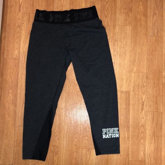 VS PINK Cropped Mesh MARL Black/Pavement Grey Leggings size Medium - Picture 6 of 7